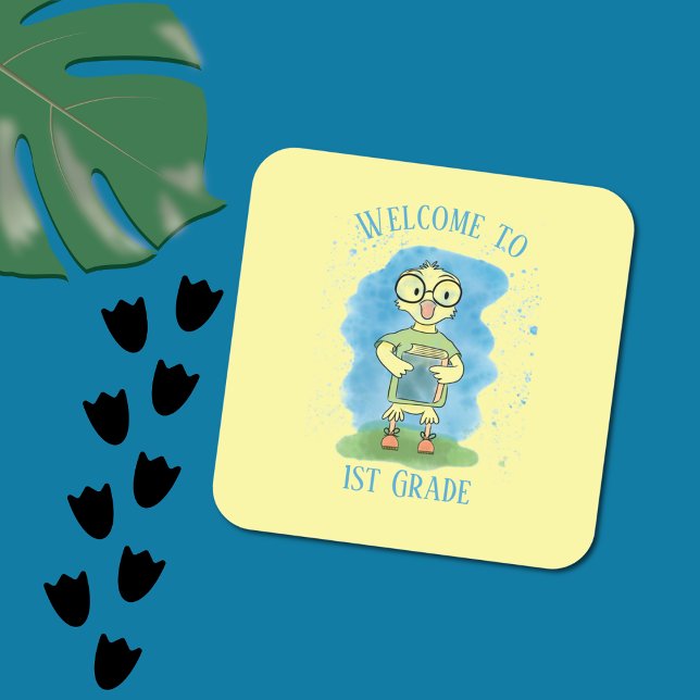 Willkommen bei den Aufklebern für die gelbe Ente d Quadratischer Aufkleber (Close up view)