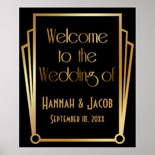 Willkommen bei der Hochzeit des Black Gold Art Dec Poster