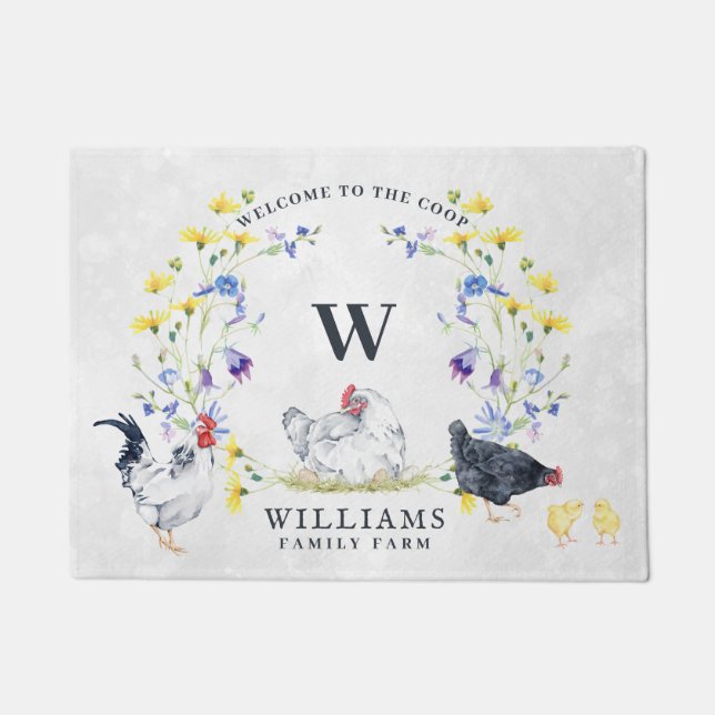 Willkommen bei der Hühnercoop | Familienname Monog Fußmatte (Vorderseite)