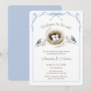 Willkommen bei der Nest Blue Ribbon Babyparty Einladung