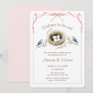 Willkommen bei der Nest-Pink-Ribbon-Baby-Party Einladung