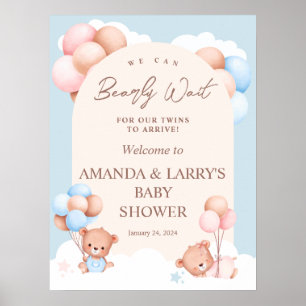 Willkommen bei der Teddybär-Baby-Party für Zwillin Poster