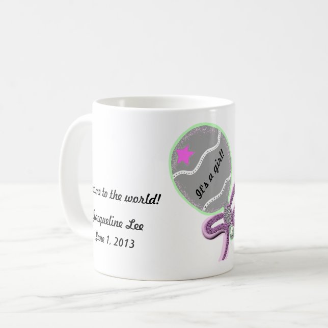 Willkommen bei der Welt Baby Girl Rattle CUSTOMIZE Kaffeetasse (Vorderseite Links)