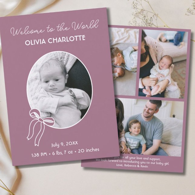 Willkommen bei der Welt Purple Newborn Baby Birth Ankündigung (Welcome to the World Purple Newborn Baby Birth Announcement
)