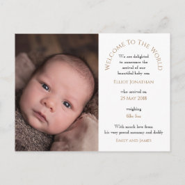 Willkommen bei der World Baby Boy Foto Typografie Postkarte