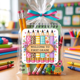 Willkommen bei First Grade Cartoon Bleistift Quadratischer Aufkleber