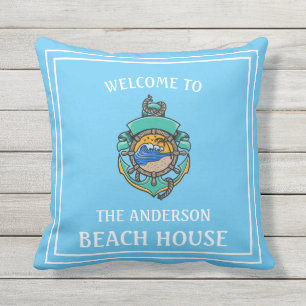 Willkommen bei jedem Namen Beach House Sky Blue Co Kissen