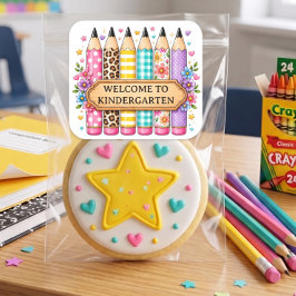 Willkommen bei Kindergarten Cartoon Bleistift Quadratischer Aufkleber