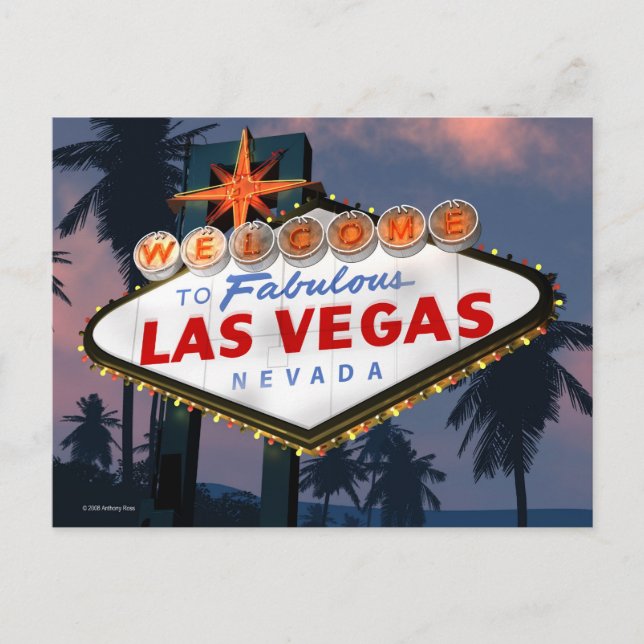 Willkommen bei Las Vegas Sign Retro Neon Sign Post Postkarte (Vorderseite)