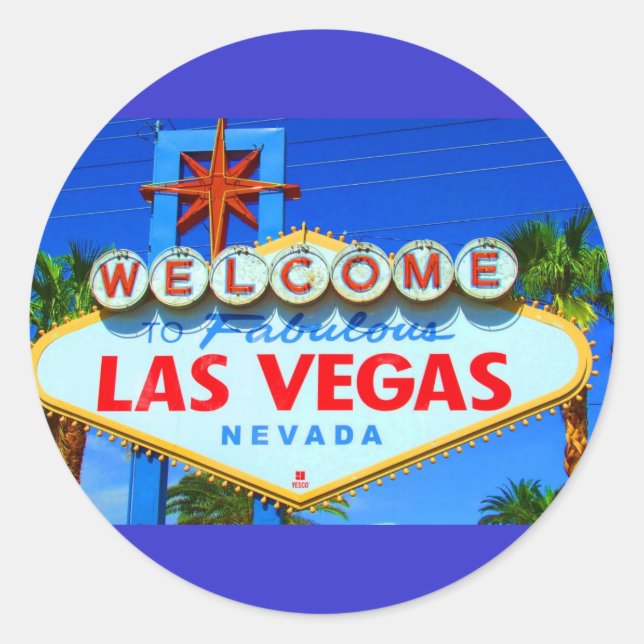 Willkommen bei Las Vegas Sign Round Stickers (Vorderseite)