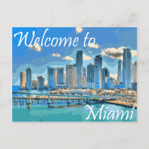 Willkommen bei Miami English Paint Effected Image Postkarte