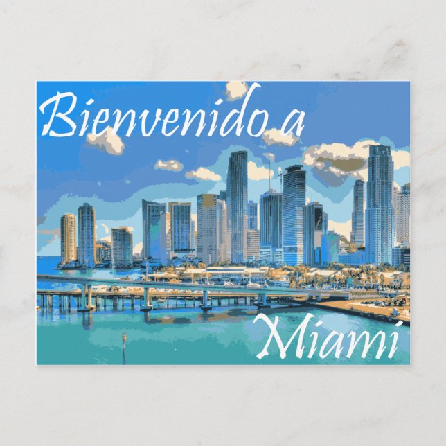 Willkommen bei Miami Spanish Paint Effected Image Postkarte (Vorderseite)