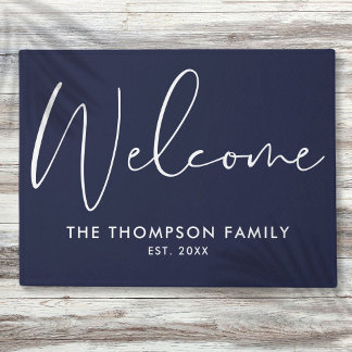 Willkommen bei Navy Blue Custom Family Name Fußmatte