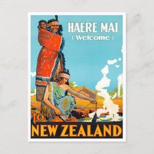 Willkommen bei New Zealand vintage travel Postkarte