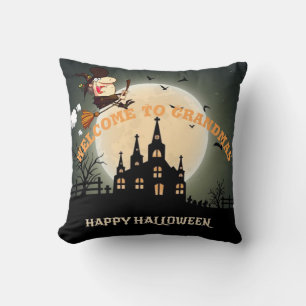 Willkommen bei Omas Halloween-Hexe Kissen