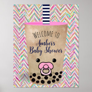 Willkommen bei Pink Boba Tea Inspiriert Babydusche Poster