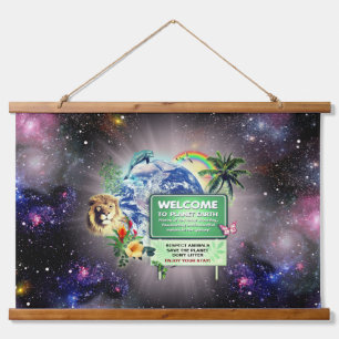 Willkommen bei Planet Earth Wood Topped Wall Tapes Wandteppich Mit Holzrahmen