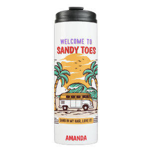 Willkommen bei Sandy Toes Sommerstrand Thermosbecher