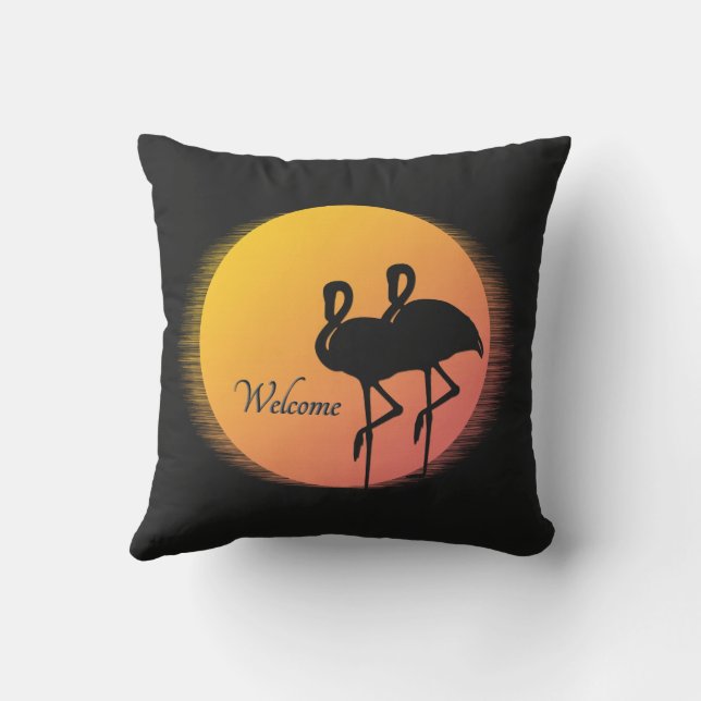 Willkommen bei Sunset Flamingos Kissen (Rückseite)
