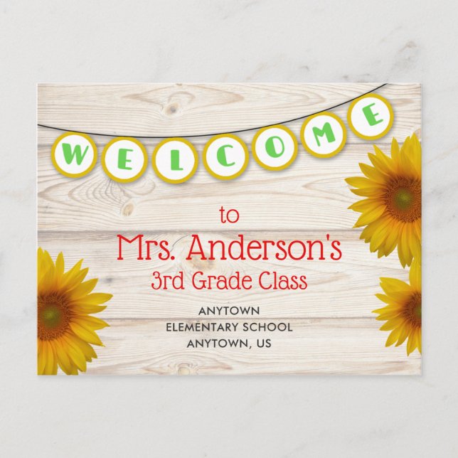 Willkommen bei Teacher's Class Yellow Daisies Rust Postkarte (Vorderseite)
