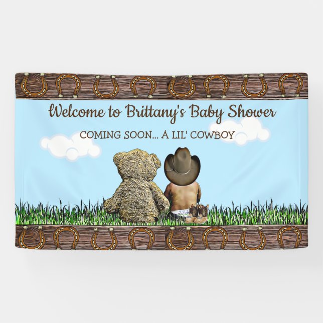 Willkommen bei unserem Lil' Cowboy Ethnic Baby Boy Banner (Horizontal)