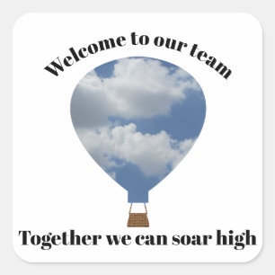 Willkommen bei unserem Team Heißluftballon-Onboard Quadratischer Aufkleber