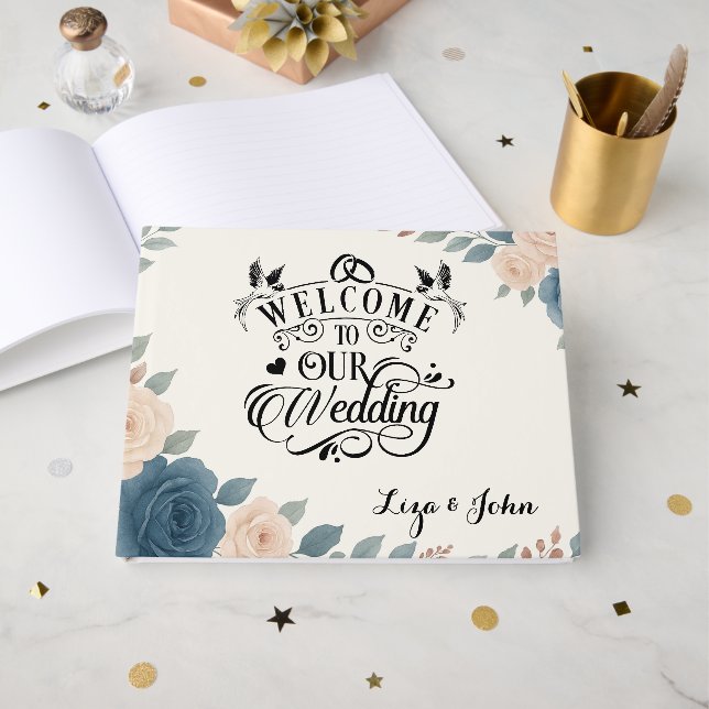 Willkommen bei unserer Hochzeit Gästebuch (Vorderseite Offen)