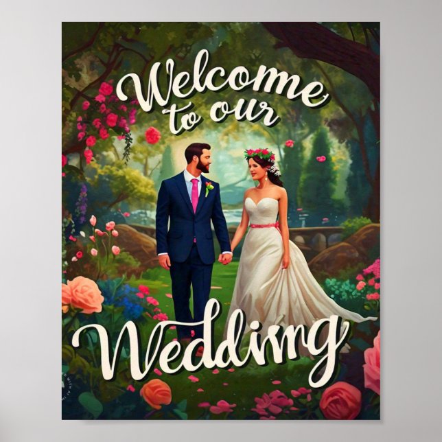 "Willkommen bei unserer Hochzeit" Zeichen Poster (Vorne)