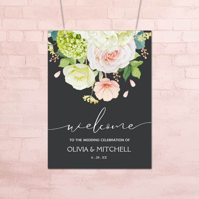 Willkommen bei unserer Hochzeitsflora Poster (Flowers on Pale Onyx Wedding Welcome Poster - INSTANT DOWNLOAD or PRINTED (framed, too))
