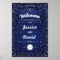 Willkommen bei Wedding 24x36 Navy Blue Hearts & St