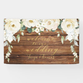 Willkommen bei White Peony Gold Calligraphy Wood Banner