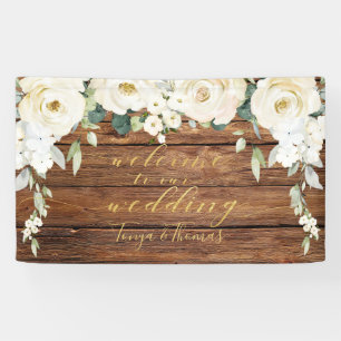 Willkommen bei White Peony Gold Calligraphy Wood Banner