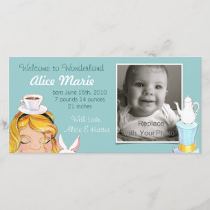Willkommen bei Wonderland Birth Announcement Blue Ankündigung
