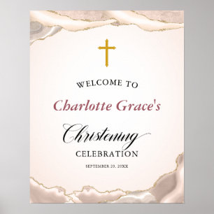 Willkommen beim Christening Pink Agate Gold Glitze Poster