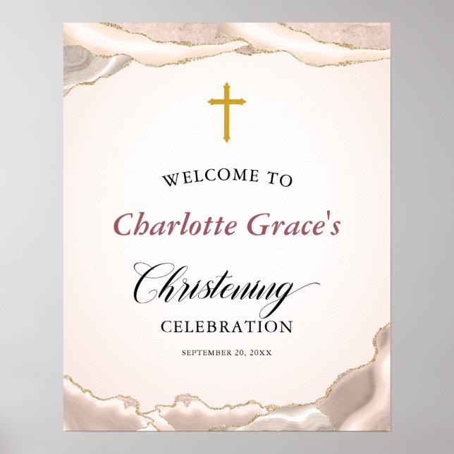 Willkommen beim Christening Pink Agate Gold Glitze Poster (Vorne)