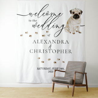 Willkommen beim Hochzeitsdog des Mops Wandteppich