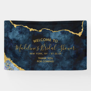 Willkommen beim Navy Blue Gold Foil Agate Brautpar Banner