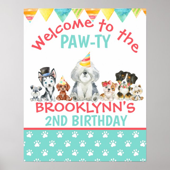 Willkommen beim Paw-ty Puppy Birthday Poster-Zeich Poster (Vorne)