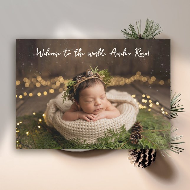 Willkommen beim World Calligraphy Minimalistisch F Ankündigung (baby announcement card modern calligraphy welcome to the world simple elegant classy)