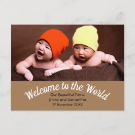 Willkommen beim World Twin Birth Announcement Foto Postkarte