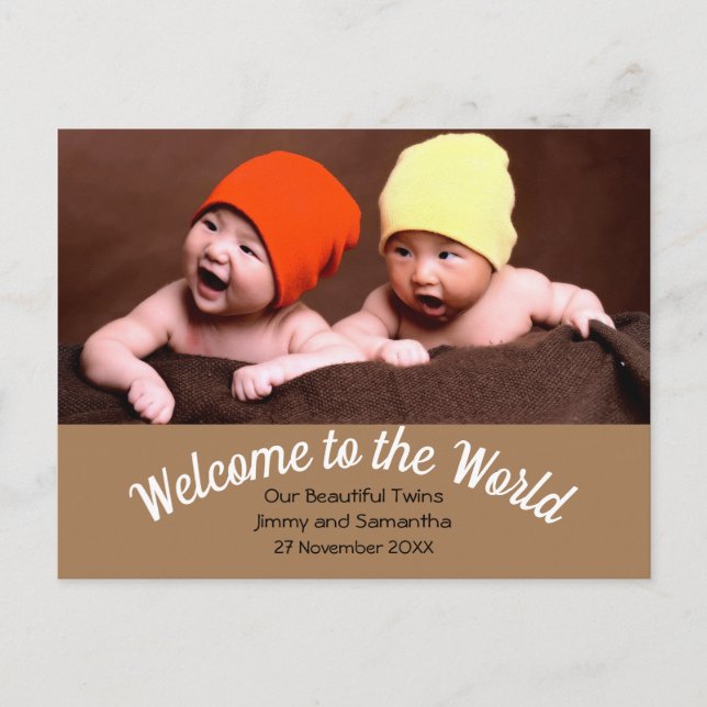 Willkommen beim World Twin Birth Announcement Foto Postkarte (Vorderseite)