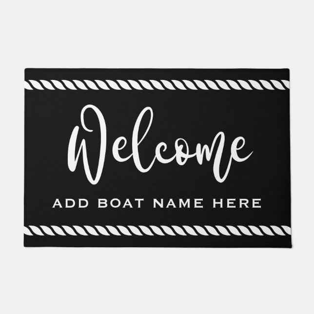 Willkommen benutzerdefinierter Bootname Seilrand s Fußmatte (Vorderseite)