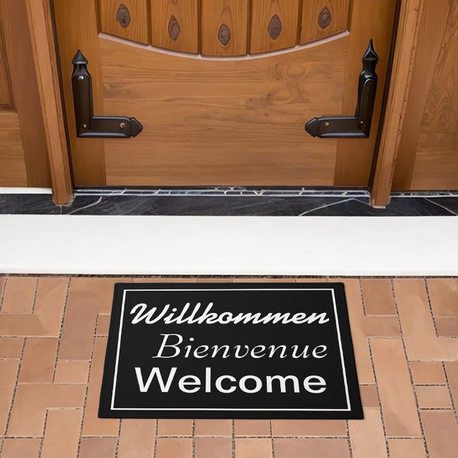 Willkommen Bienvenue Welcome Multilingual Fußmatte (Available in other colors as well!)