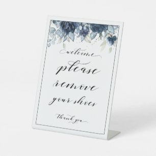 Willkommen Bitte entfernen Sie Ihre Schuhe Blue Pe Sockelschild