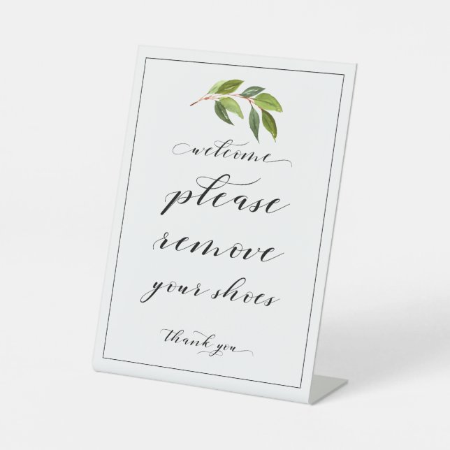 Willkommen Bitte entfernen Sie Ihre Schuhe Grünflä Sockelschild (Vorderseite)