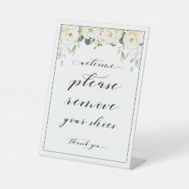 Willkommen Bitte entfernen Sie Ihre Schuhe weißes  Sockelschild