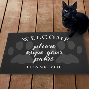 Willkommen Bitte wischen Sie Ihre Paws Black Cat D Fußmatte