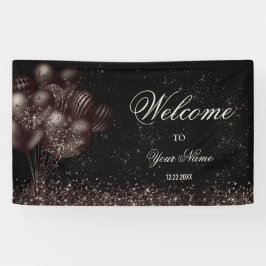 Willkommen Black Glitzer Balloons Sparkle Party Banner