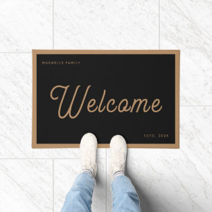 Willkommen Black Gold Schrift Familienname Jahr Fußmatte