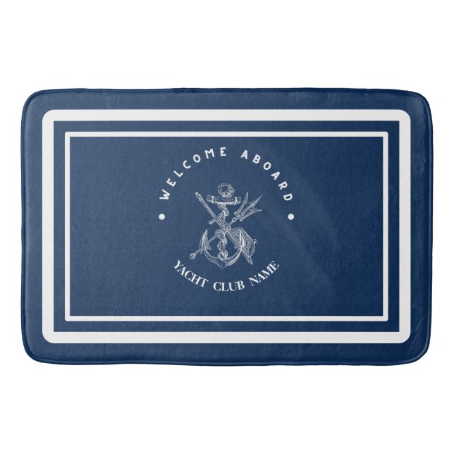 Willkommen Blue Anchor Nautical Segelboot Name Badematte (Vorderseite)
